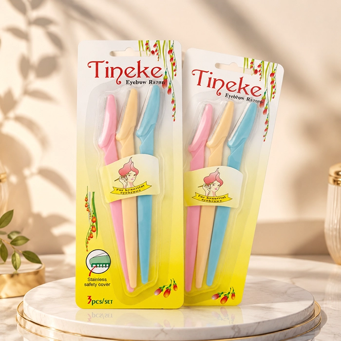 تیغ ابرو 3 عددی Tineke دارای محافظ ایمنی شیاردار و درپوش بهداشتی